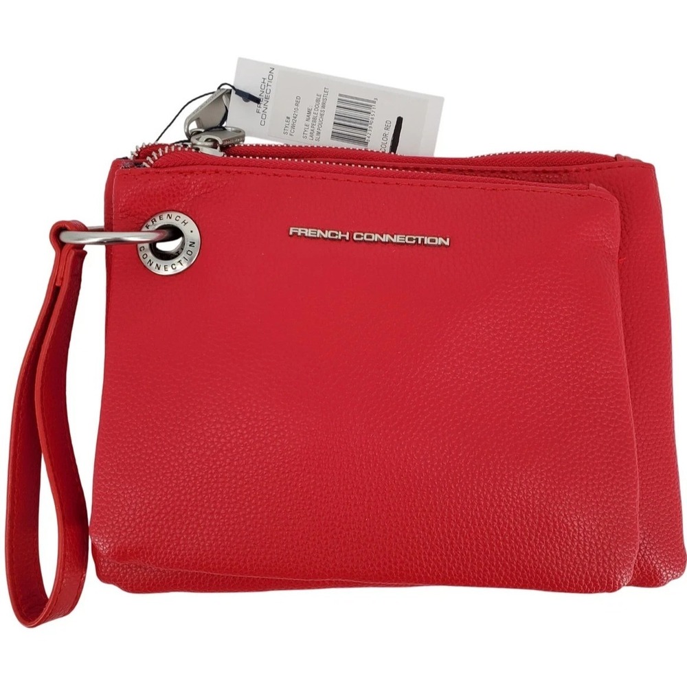 French Connection Lara Pebble Double Slim Pouches Wristlet Red Travel